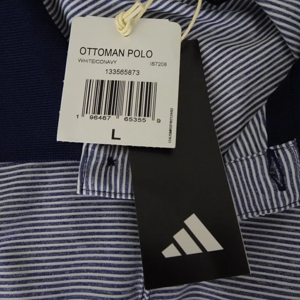 Adidas Polo Shirt Men's Size L Blue Stripe Sun Life Logo Embroidered Golf